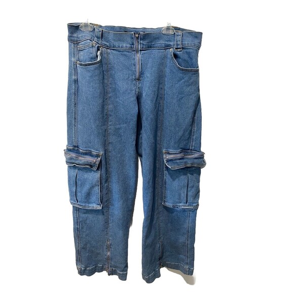 Forever x Frankie & The Studs Women Jeans XL Blue Cargo Grunge Skater Y2K - Picture 2 of 8